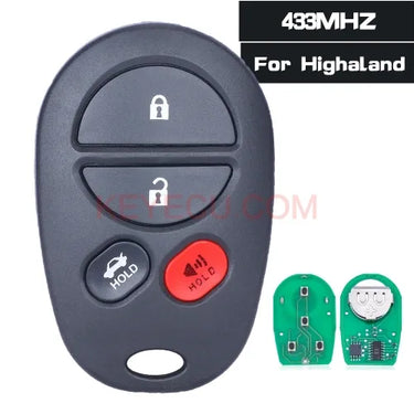 Remote Car Key Fob 3+1 Button 433MHz for Toyota Kluger 2007-2014(For Australia)